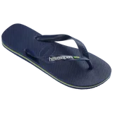 Kids' navy blue flip flop with Brazil flag, right 3/4 view