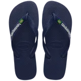 Kids' navy blue flip flop with Brazil flag, top view